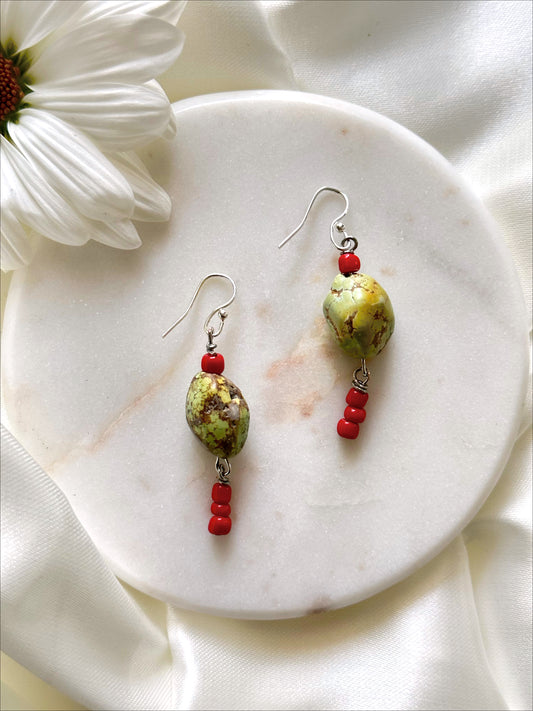 Antique Turquoise and Red Coral Earrings