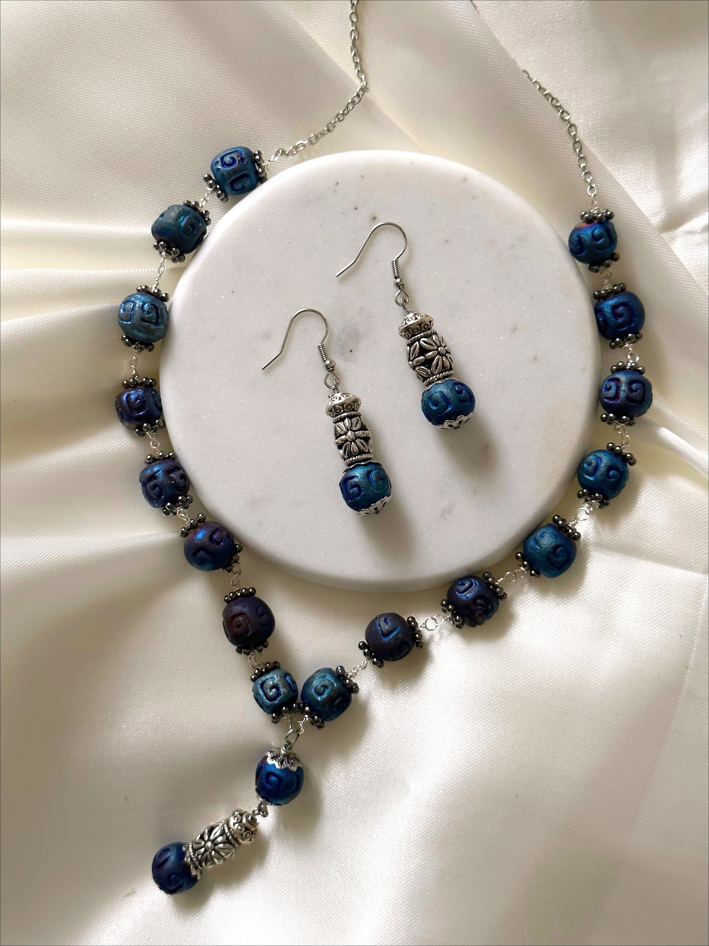 Cobalt Ceramic Necklace and Earrings