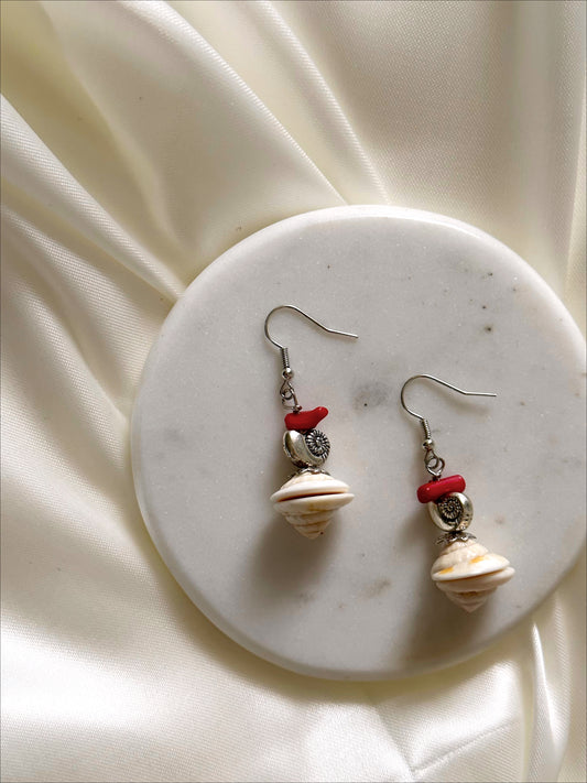 Red Coral and Shell Earrings